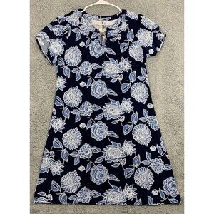 PerSeption Concept Blue Floral Cap Sleeve Midi Dress Polyester Spandex Stretch M